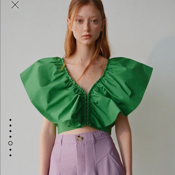 Zara Tops | Zara Ruffled Green Top Frilled Poplin Top Size S | Poshmark